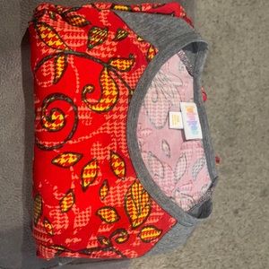 Lularoe red floral shirt with gray sleeves